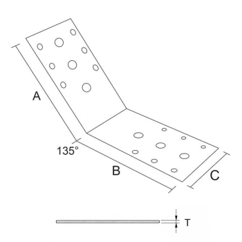 category Планка ъглова подсилена равнораменна, 135⁰, ЧЕРНА blueprint thumb