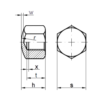 category DIN 917 Гайка шестостенна глуха ниска форма неръждаема А2 blueprint thumb