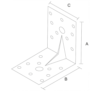 схема на  продукт Планка ъглова подсилена равнораменна с фиксиращи отвори, поцинкована С thumb