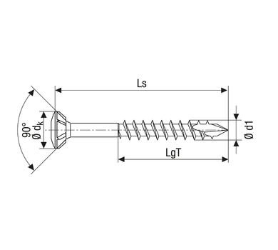 схема на  продукт Фасаден винт със вдигната контрирана глава CSK head,milling rib a.drillb. (200 бр.) thumb