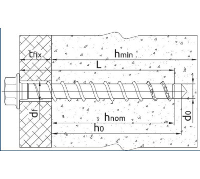 схема на  продукт Винтов анкер Rawlplug R-HLX-HF-ZF шестостенна глава за бетон 8х90 - SW15 (100 бр.) thumb