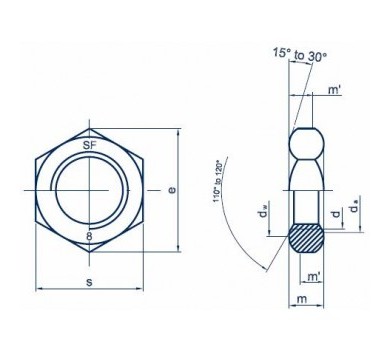 схема на  продукт DIN 439 Гайка шестостенна ниска неръждаема А2 M 14 thumb