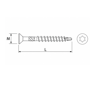 схема на  продукт Винт за дърво торнадо M5x80 TORX 25 (15 бр.) thumb
