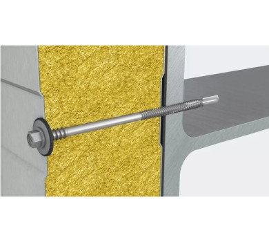 схема на  продукт Винт за сандвич панели Rawlplug към стомана  6 мм, с шайба AL-19мм, 5.5/6.3х90 (100 бр.) thumb