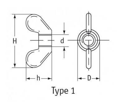 схема на  продукт Гайка DIN 315 А2 широки уши М12 thumb