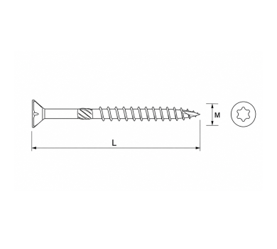 схема на  продукт Винт за дърво торнадо M3.5x30 TORX 15 (50 бр.) thumb
