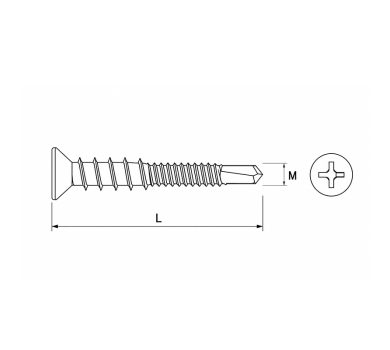 схема на  продукт Самопробивен винт с 2 различни резби за PVC с RIBS thumb
